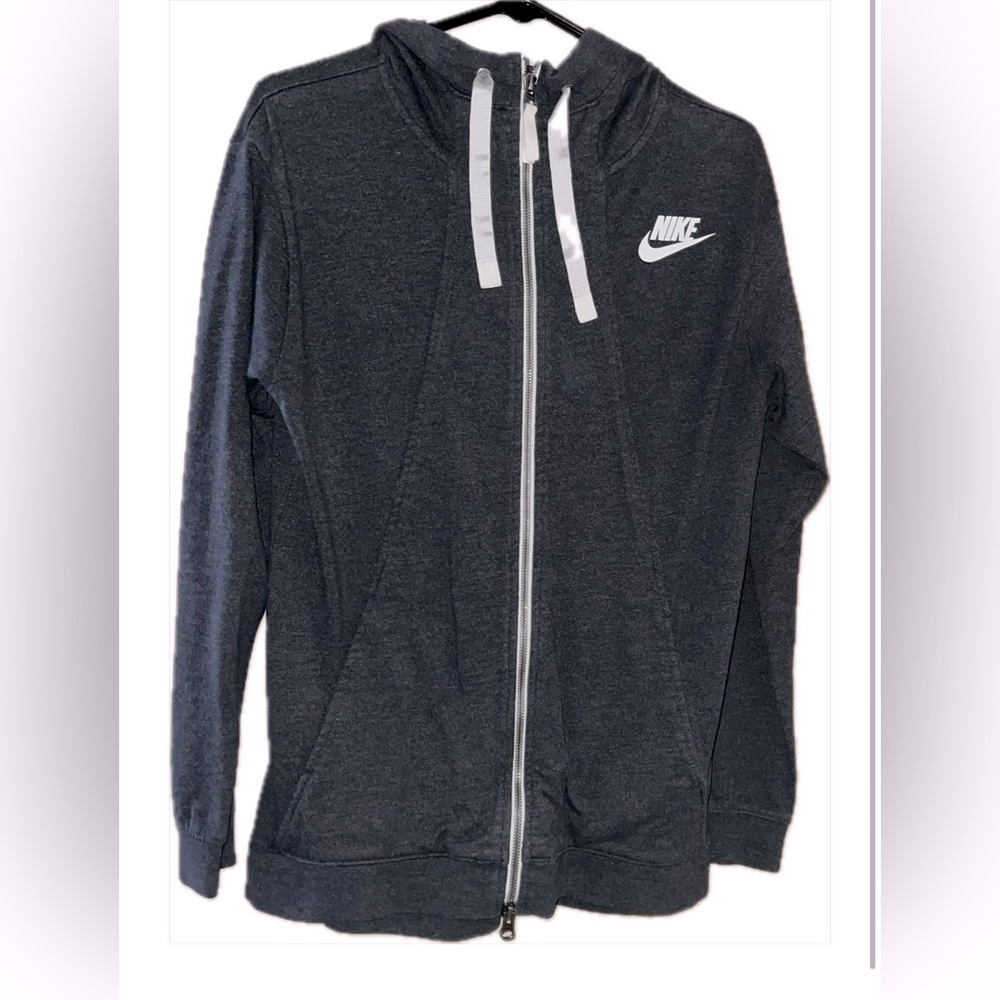 Nike Full Zip Hoodie in Dark Gray / Charcoal with White Accents Size S